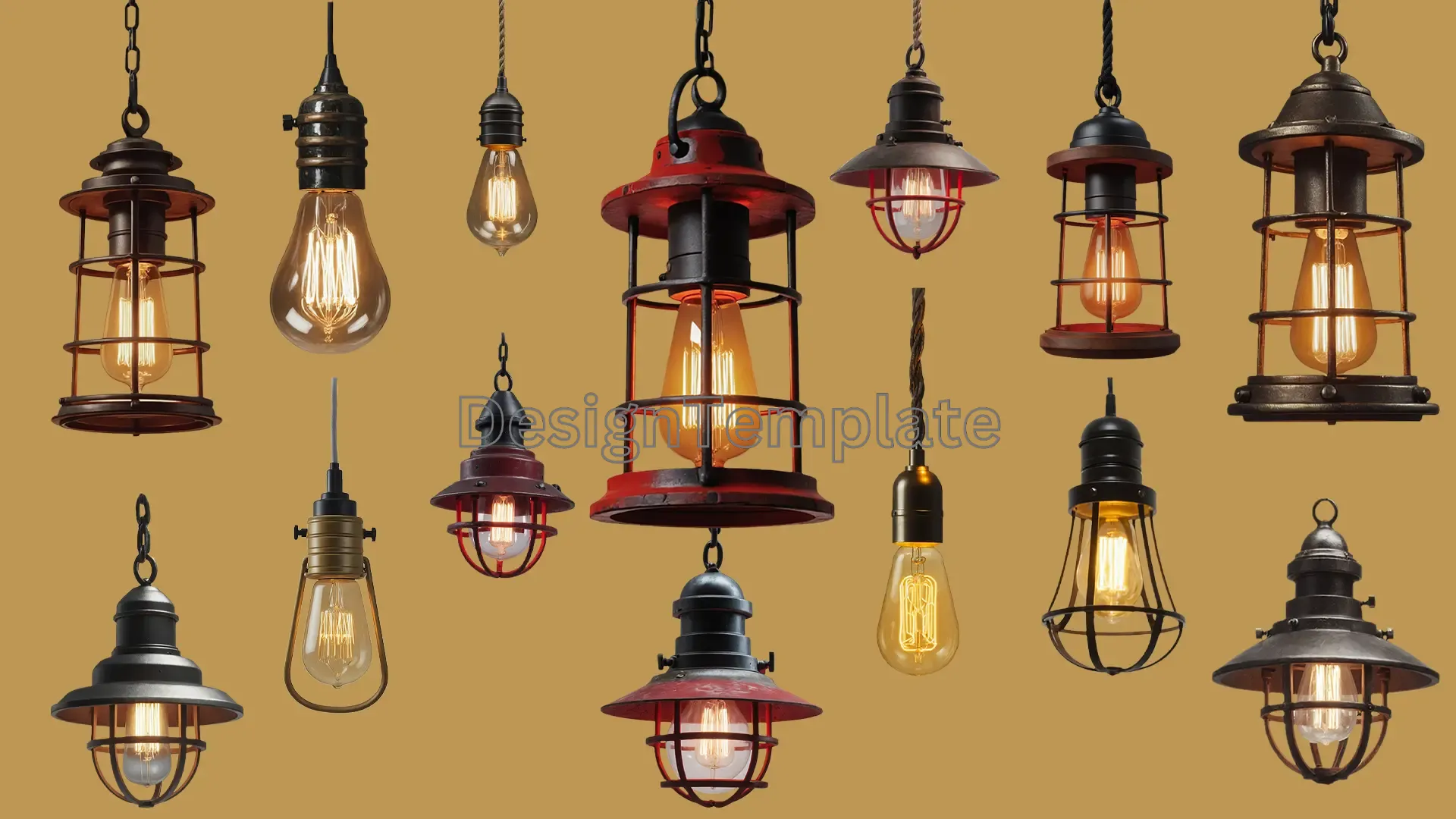 Classic Metal Wire Frame Hanging Lamps 3D Elements